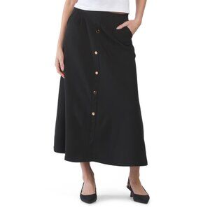 MAZE COLLECTION Black Scuba Maxi Skirt With Buttons